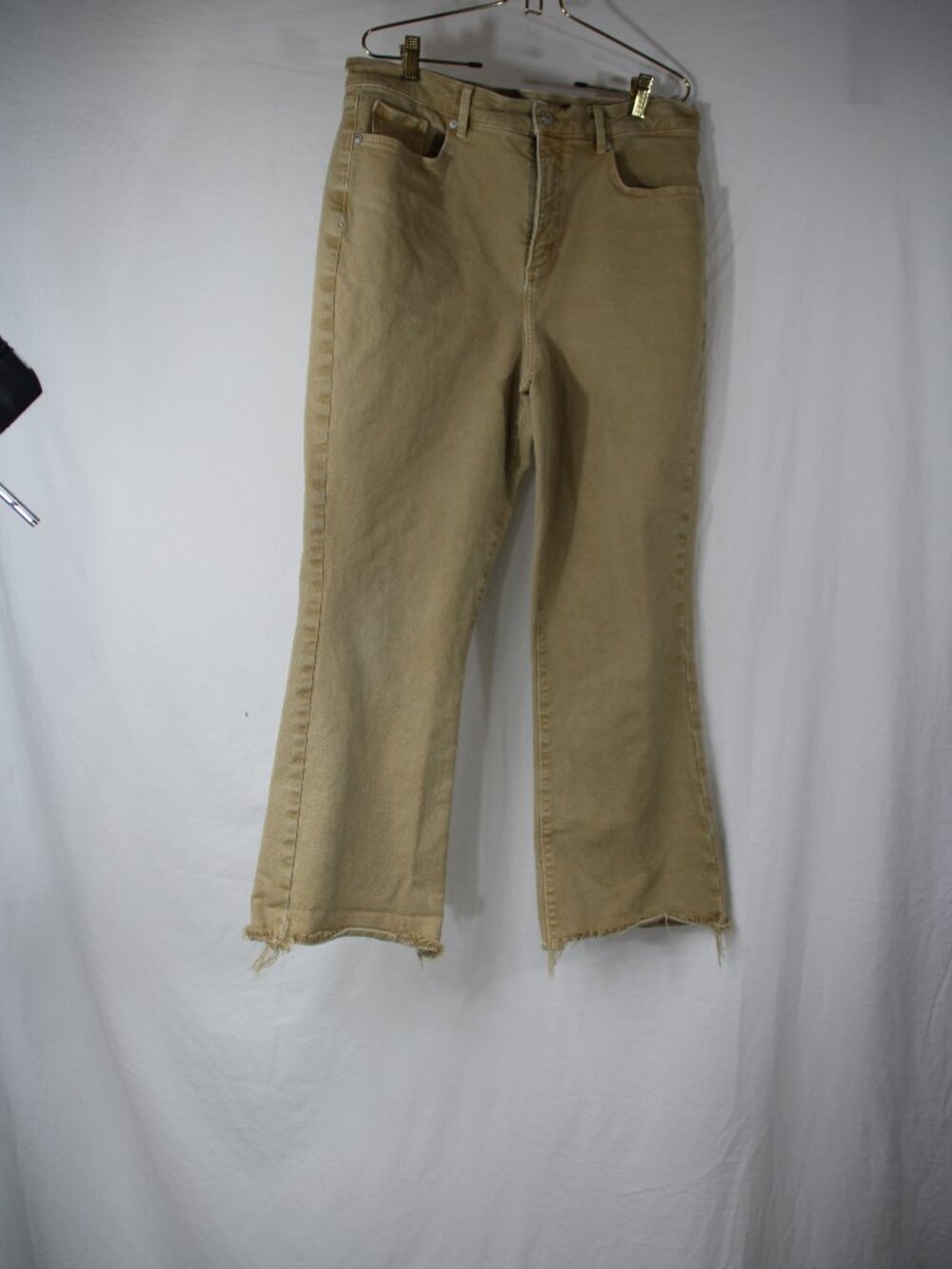 Loft Cropped Jeans Gold Denim Cotton Elastine Distressed Wide Leg/Boot Cut Sz 12